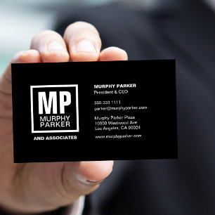 Modern Simple Monogram Logo Schwarz-weiß Square Visitenkarte