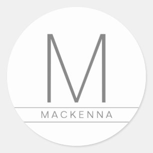 Modern Simple Monogram Name Grau White Runder Aufkleber