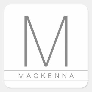 Modern Simple Monogram Name Gray White Strip Quadratischer Aufkleber