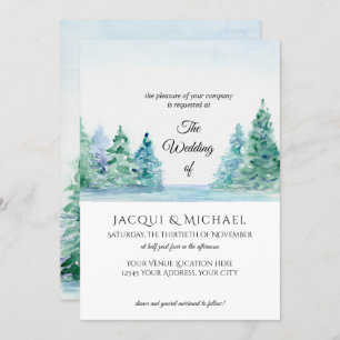 Modern Simple Mountain Lake n Forest Wedding Einladung
