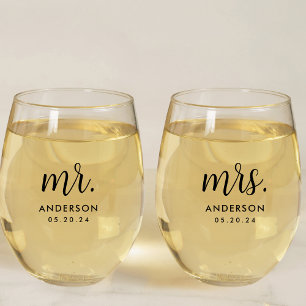 Modern Simple Mr. and Mrs Newlywed Gift Weinglas Ohne Stiel