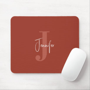 Modern Simple Name & Initial Monogram Terracotta Mousepad
