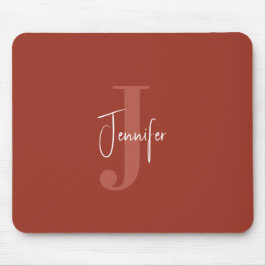 Modern Simple Name & Initial Monogram Terracotta Mousepad