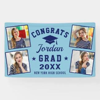Modern Simple Navy Blue Graduation Party 4 FOTO Banner
