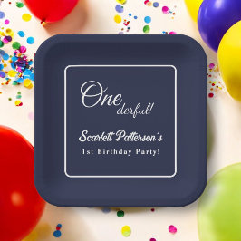 Modern Simple Navy Blue White Elegant 1. Geburtsta Pappteller