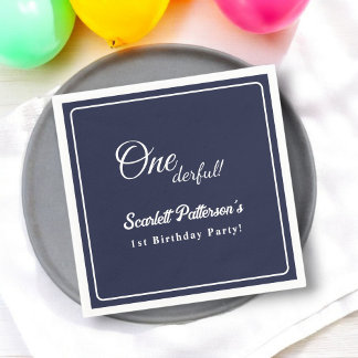 Modern Simple Navy Blue White Elegant 1. Geburtsta Serviette