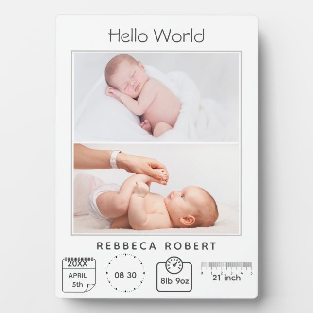 Modern Simple New Baby Personalisiert 2 Foto Fotoplatte (Vorderseite)