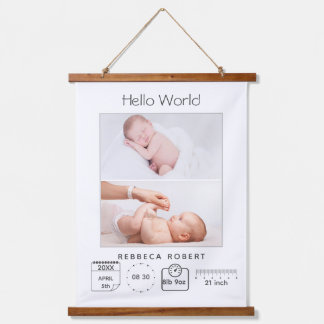 Modern Simple New Baby Personalized 2 Photo Wandteppich Mit Holzrahmen