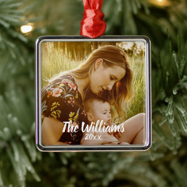Modern Simple Overlay Gifts Personalized Photo Ornament Aus Metall (Baum)