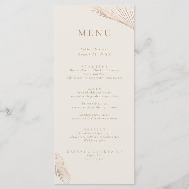 Modern Simple Palm Blätter Menu Menükarte (Vorderseite)