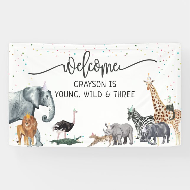 Modern Simple Party Animal Birthday Willkommensban Banner (Horizontal)