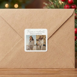 Modern & Simple Photo Collage Funeral  Quadratischer Aufkleber