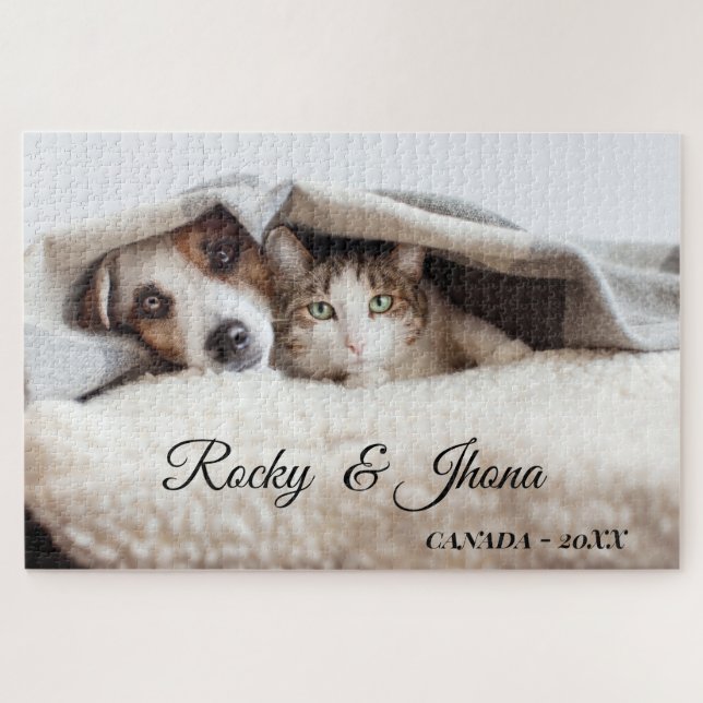 Modern Simple Photo DOG AND CAT Puzzle (Horizontal)