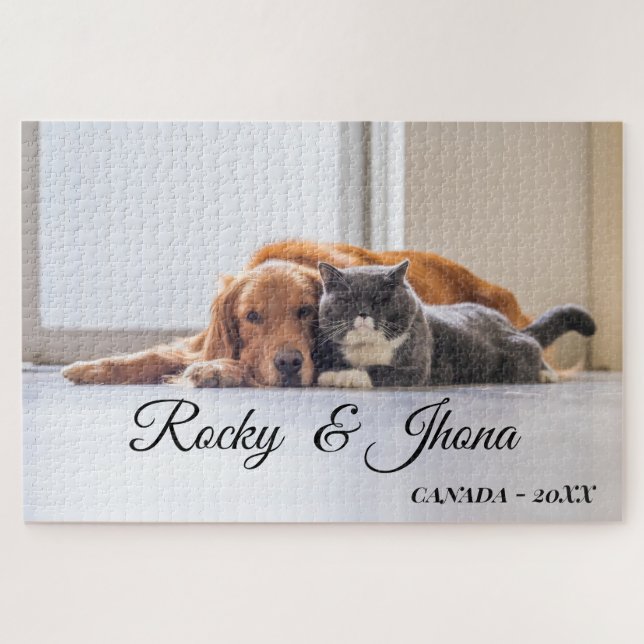 Modern Simple Photo DOG AND CAT Puzzle (Horizontal)
