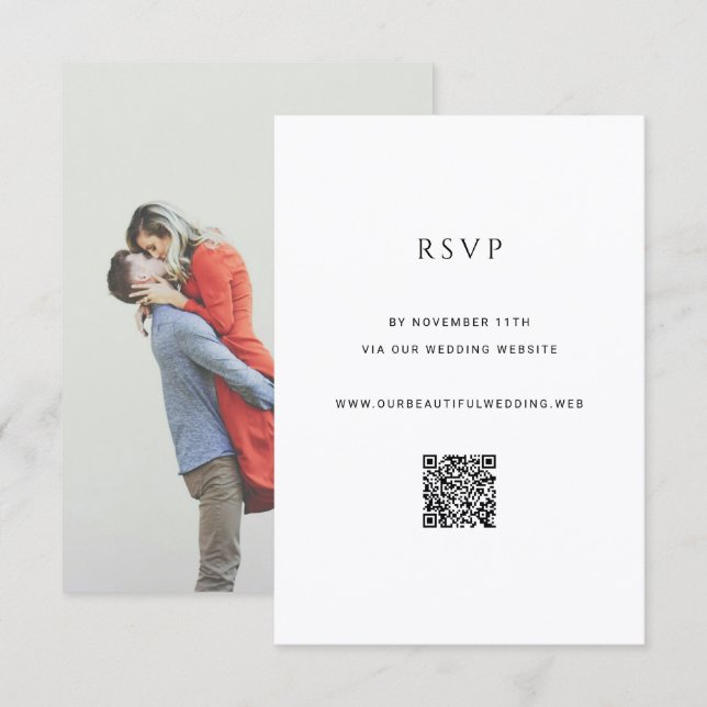 Modern Simple Photo QR Code Wedding RSVP Karte (Vorne/Hinten)