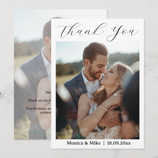 Modern Simple Photo Wedding Thank You Card W Note Dankeskarte (Vorne/Hinten)