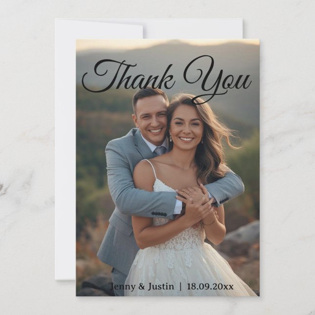 Modern Simple Photo Wedding Thank You Card W Note Dankeskarte (Vorderseite)