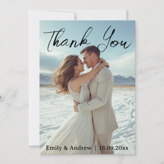 Modern Simple Photo Wedding Thank You Card W Note Dankeskarte (Vorderseite)