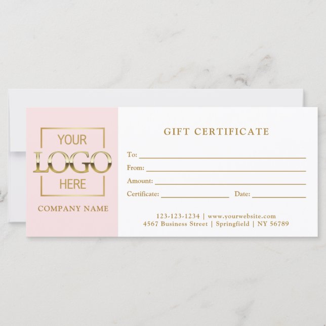 Modern Simple Pink Business Logo Gift Certificate (Vorderseite)
