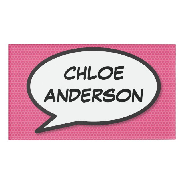 Modern Simple Pink Comic Book Speech Blase Namenschild (Vorderseite)