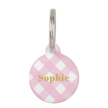 Modern Simple Pink Karo Gingham Gold Monogram