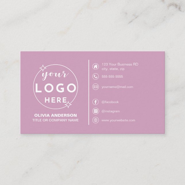 Modern Simple Pink Logo Custom Icons Social Media Visitenkarte (Vorderseite)