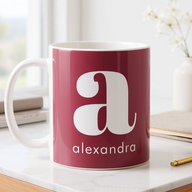 Modern Simple Pink Monogram Initial Letter Name Kaffeetasse (Von Creator hochgeladen)