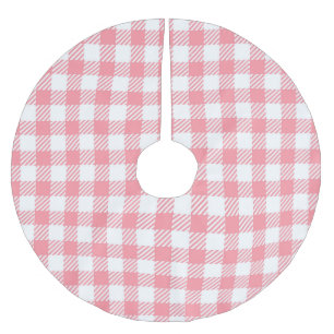 Modern Simple Pink White Gingham Karo Polyester Weihnachtsbaumdecke