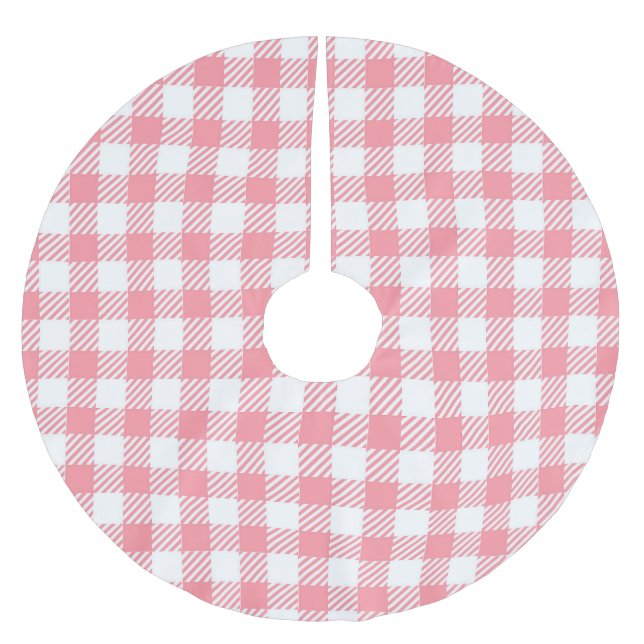 Modern Simple Pink White Gingham Karo Polyester Weihnachtsbaumdecke (Vorderseite)