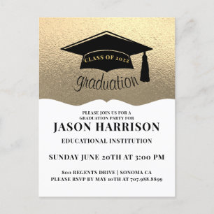 Modern Simple Platinum Gold Graduation Party 2022 Einladungspostkarte