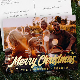 Modern Simple Playful Greetings Stars Family Photo Folien Feiertagspostkarte