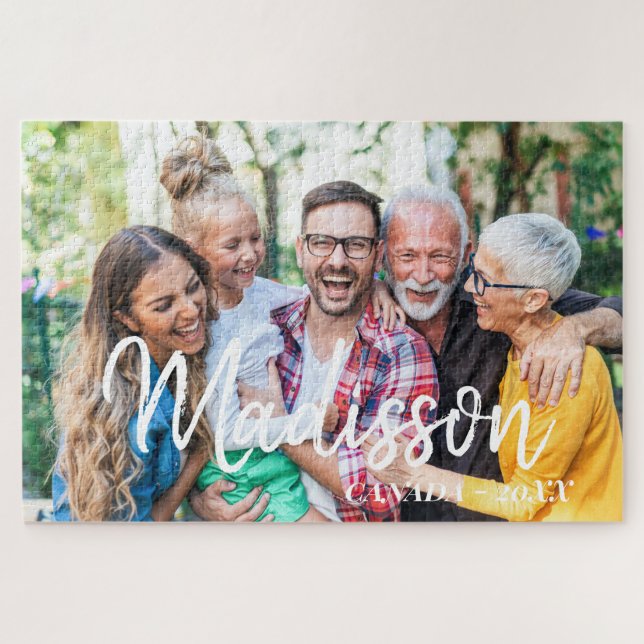 Modern Simple Playful Script Family Photo Puzzle (Horizontal)
