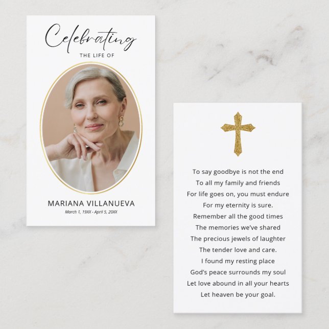 Modern Simple Prayer Photo Sympathy Cards Visitenkarte (Vorne/Hinten)