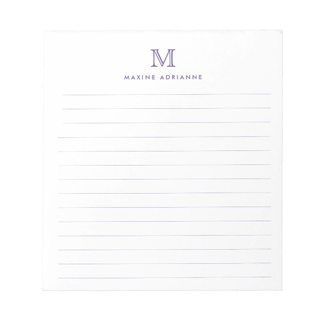 Modern Simple Preppy Magenta Lila Monogram Notizblock (Vorderseite)