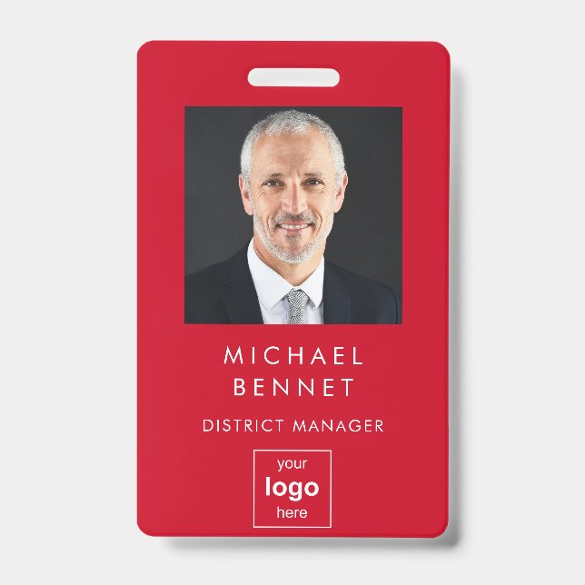 Modern Simple Red Corporate Foto ID Ausweis (Vorderseite)