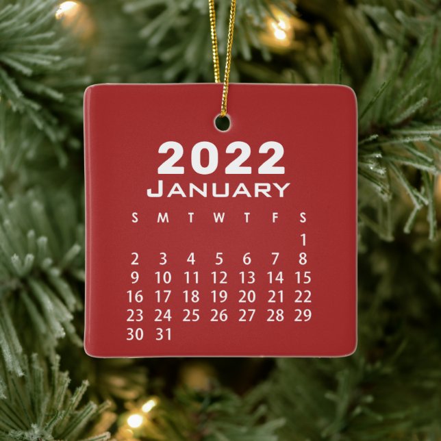 Modern Simple Red January 2022 Month Calendar Keramikornament (Baum)