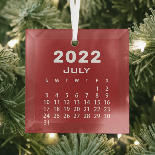 Modern Simple Red July 2022 Month Calendar Ornament Aus Glas (Insitu)