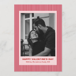 Modern Simple Red Stripes One Photo Valentines Day Feiertagskarte