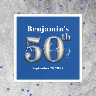 Modern Simple Royal Blue und Silver 50. Geburtstag Serviette