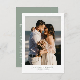 Modern Simple Sage Green mit Foto Wedding Dankeskarte