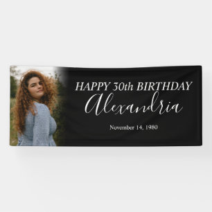 Modern Simple Schwarz-weiß Foto Birthday Party Banner