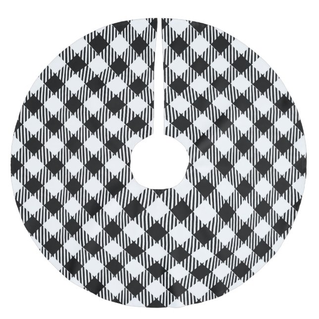 Modern Simple Schwarz-weiß Gingham Karo Polyester Weihnachtsbaumdecke (Vorderseite)