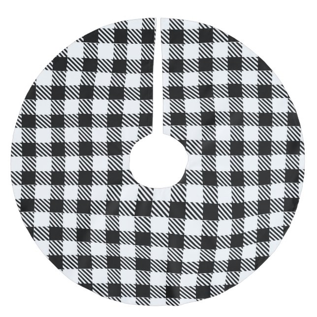Modern Simple Schwarz-weiß Gingham Karo Polyester Weihnachtsbaumdecke (Vorderseite)