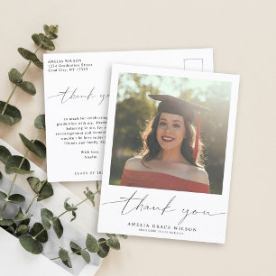 Modern Simple Script Abschluss Foto Vielen Dank Postkarte
