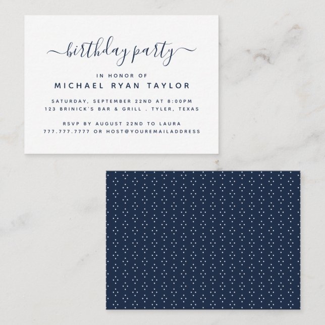 Modern Simple Script Birthday Party Ticket (Vorne/Hinten)