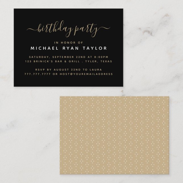 Modern Simple Script Birthday Party Ticket (Vorne/Hinten)