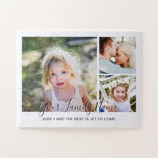 Modern Simple Script Family Photo Collage Puzzle (Horizontal)
