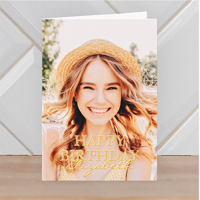 Modern Simple Script Foto Birthday Gruß Karte (Von Creator hochgeladen)
