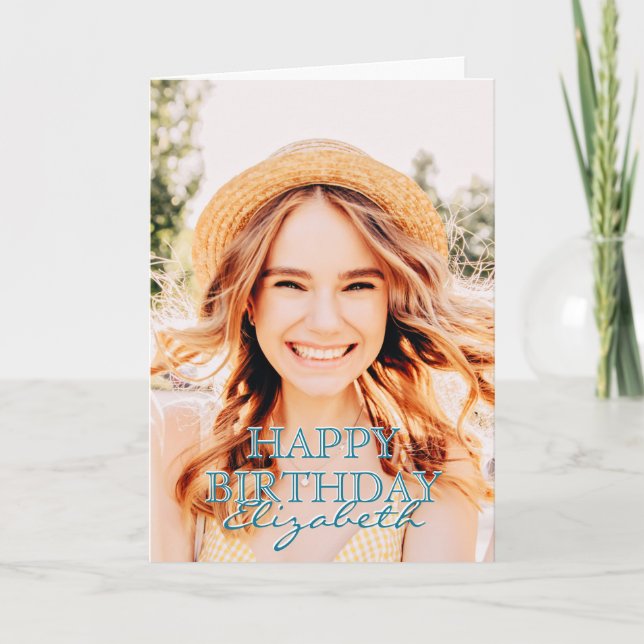 Modern Simple Script Foto Birthday Gruß Karte (Vorderseite)