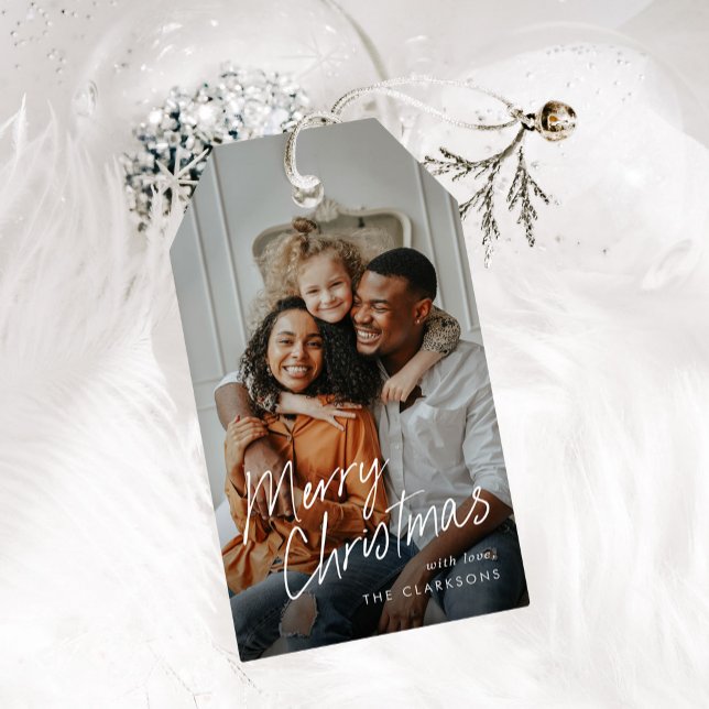 Modern Simple Script Foto Frohe Weihnachten Geschenkanhänger (Von Creator hochgeladen)